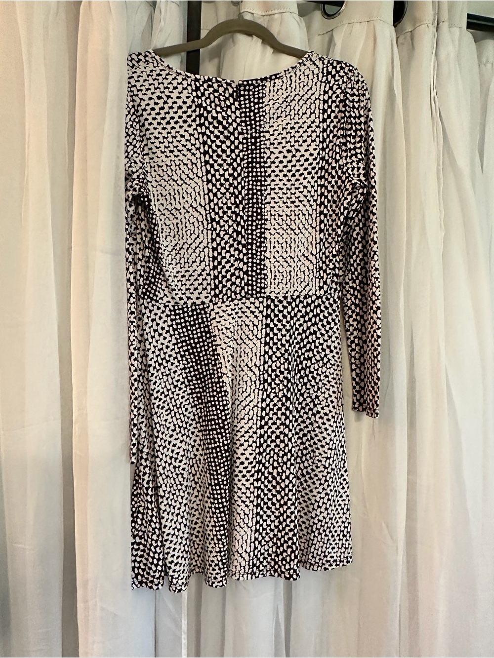 Michael Kors Long Sleeve Dark Brown  and White Patterned Fit-and-Flare Dress - Picture 5 of 6